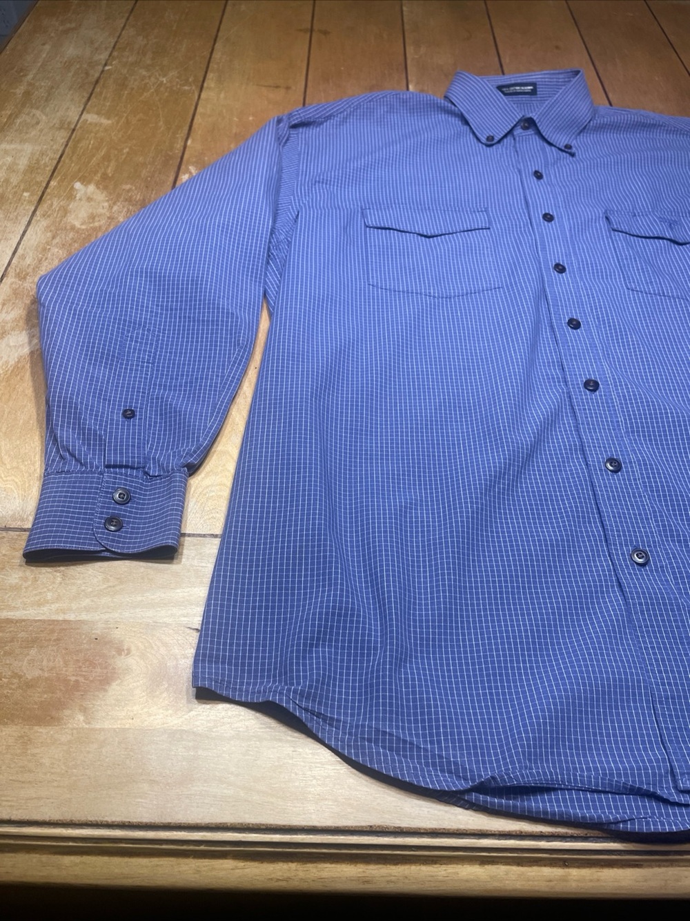 Lucchese Button Down Shirt Color Navy Blue Check Pattern Size Large